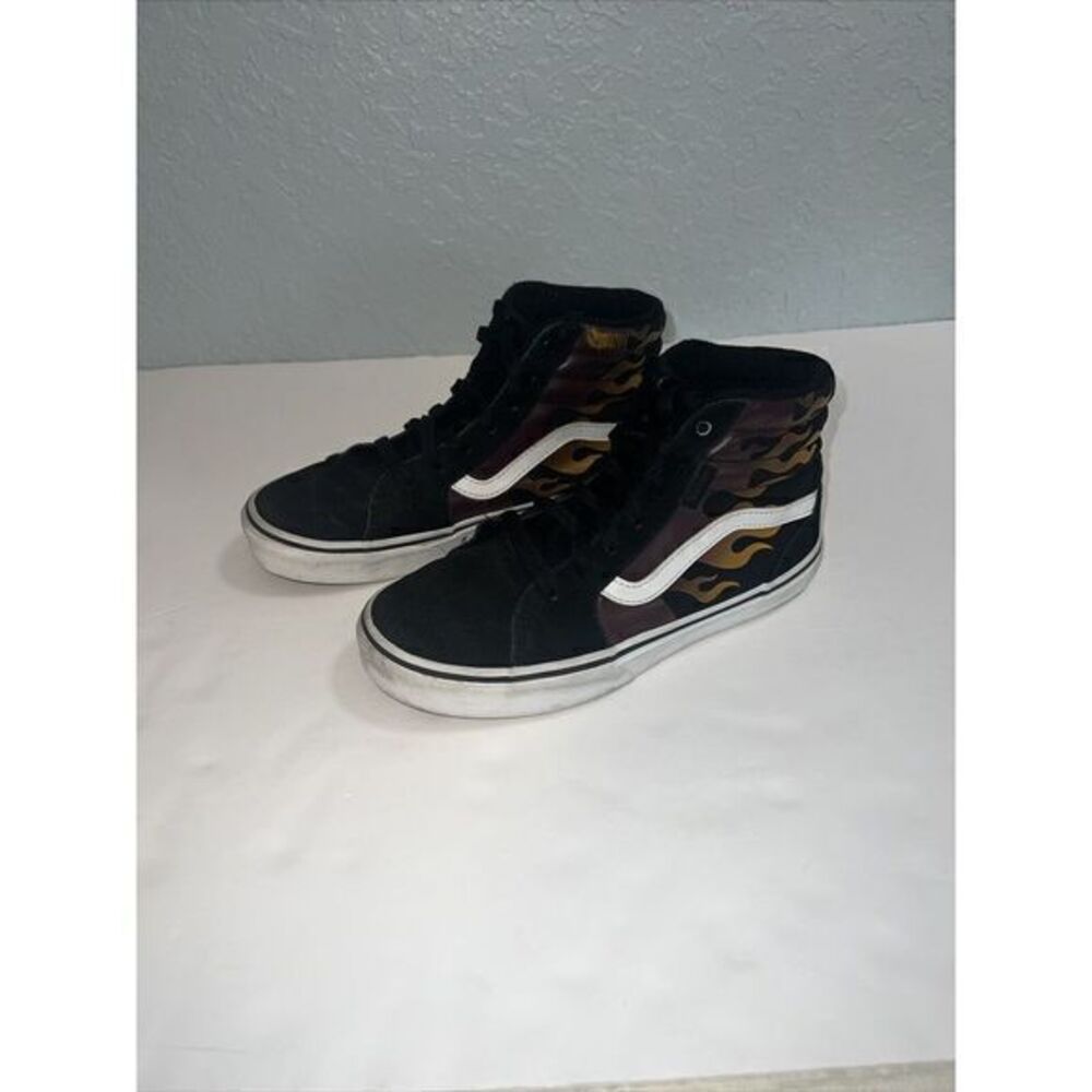 Vans Kids High-Top Sneakers Black with White Stripe and Flames
